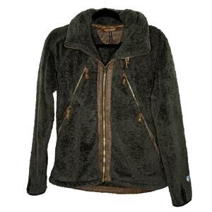 KUHL Flight Jacket Raven Faux Shearling Fleece Full Zip Hood M Outdoor Camping